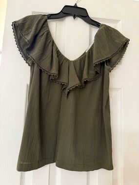 Women's Olive Ruffle Off-Shoulder Top